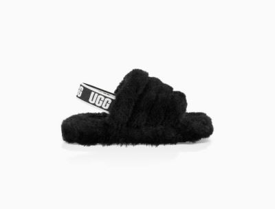 UGG Fluff Yeah Big Kids Slides Black - AU 897LV